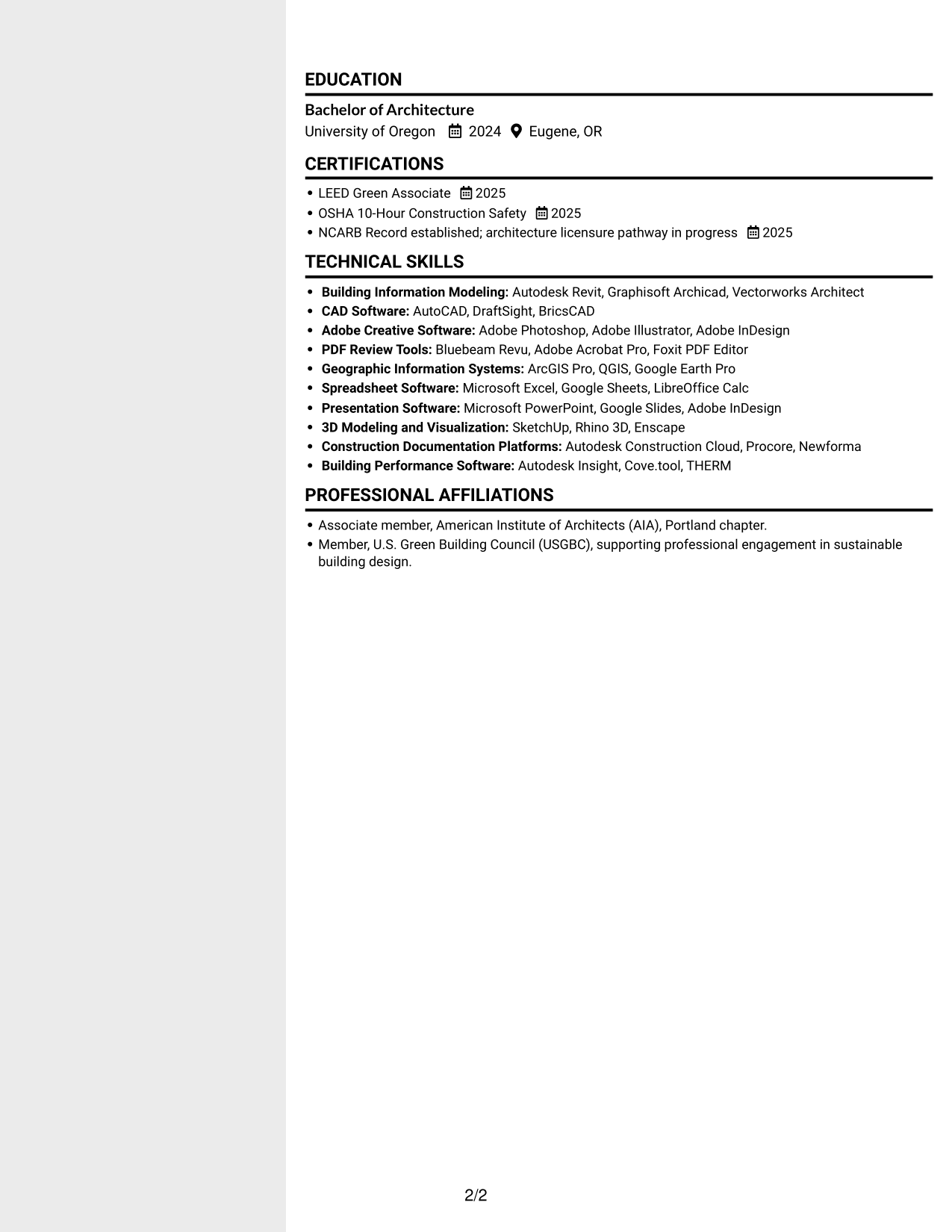 Resume example — page 2
