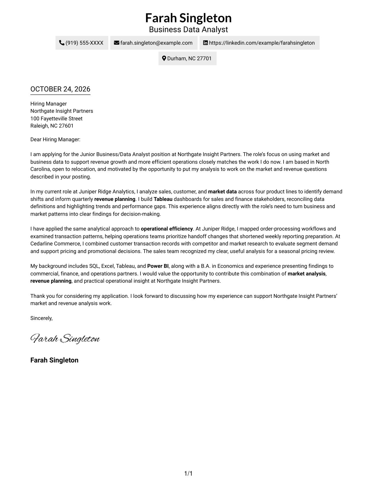 Cover letter example — page 1