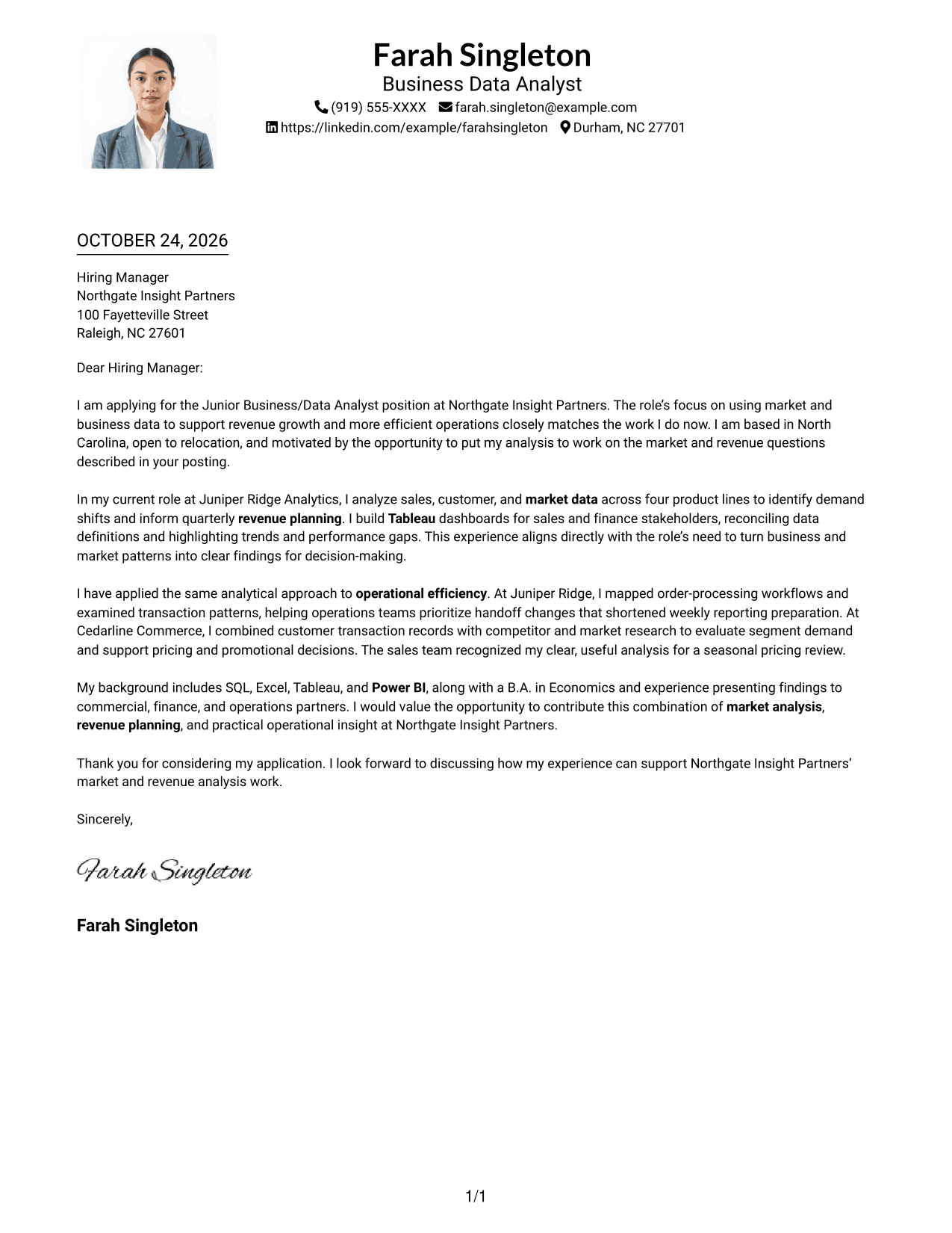 Cover letter example — page 1
