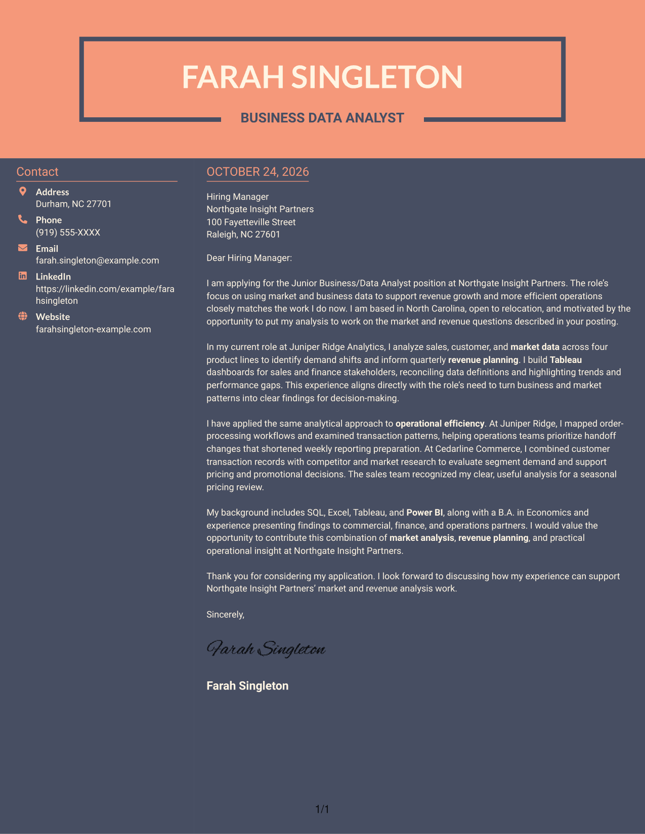 Cover letter example — page 1