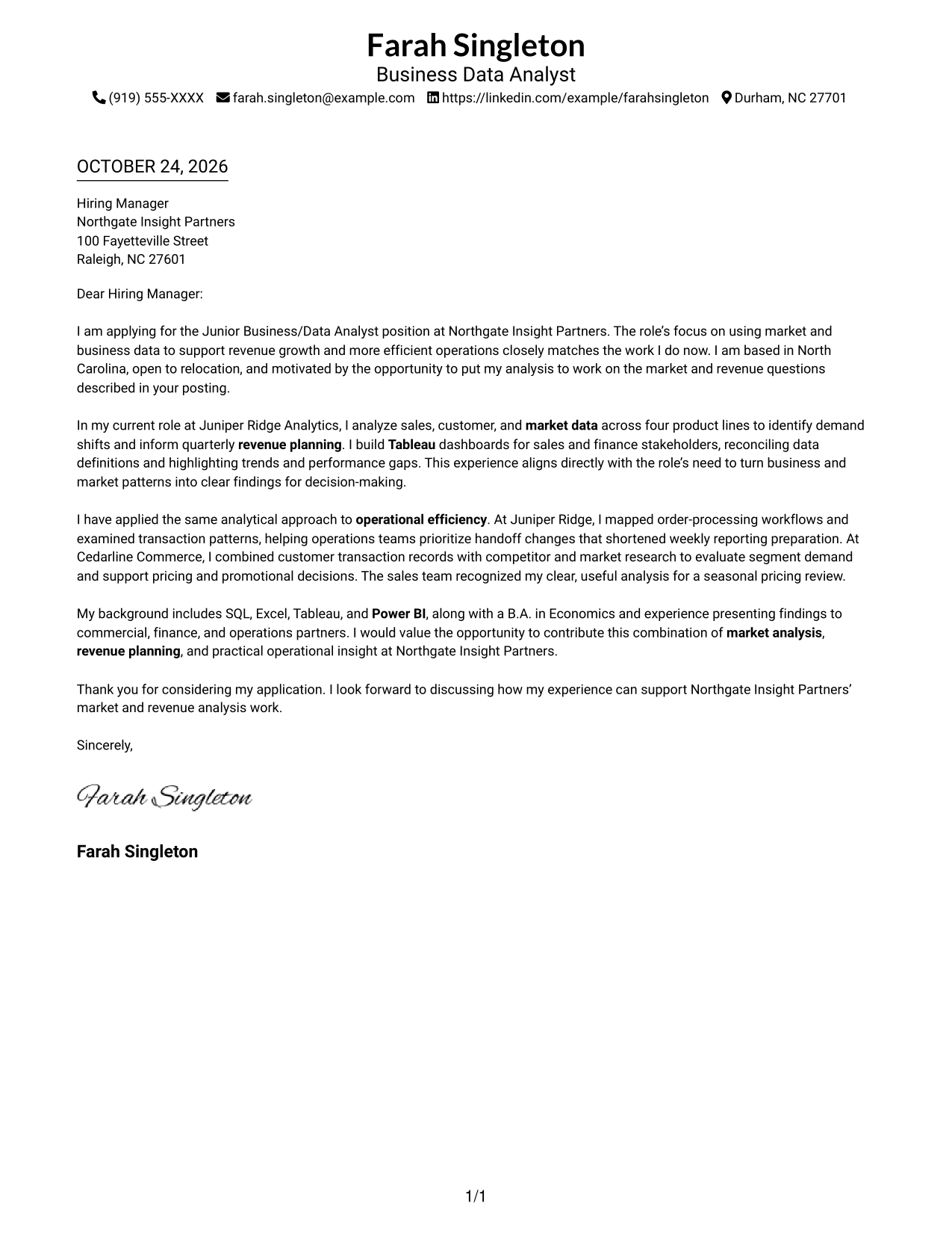 Cover letter example — page 1