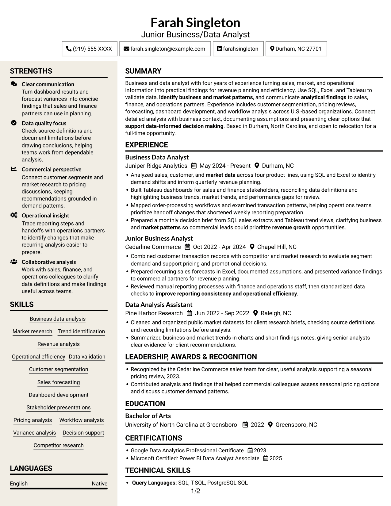 Resume example — page 1
