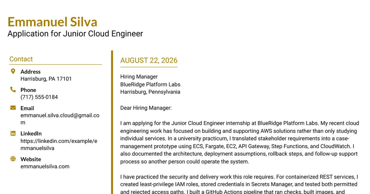 30+ Junior Cloud Engineer Cover Letter Templates with Example 2026