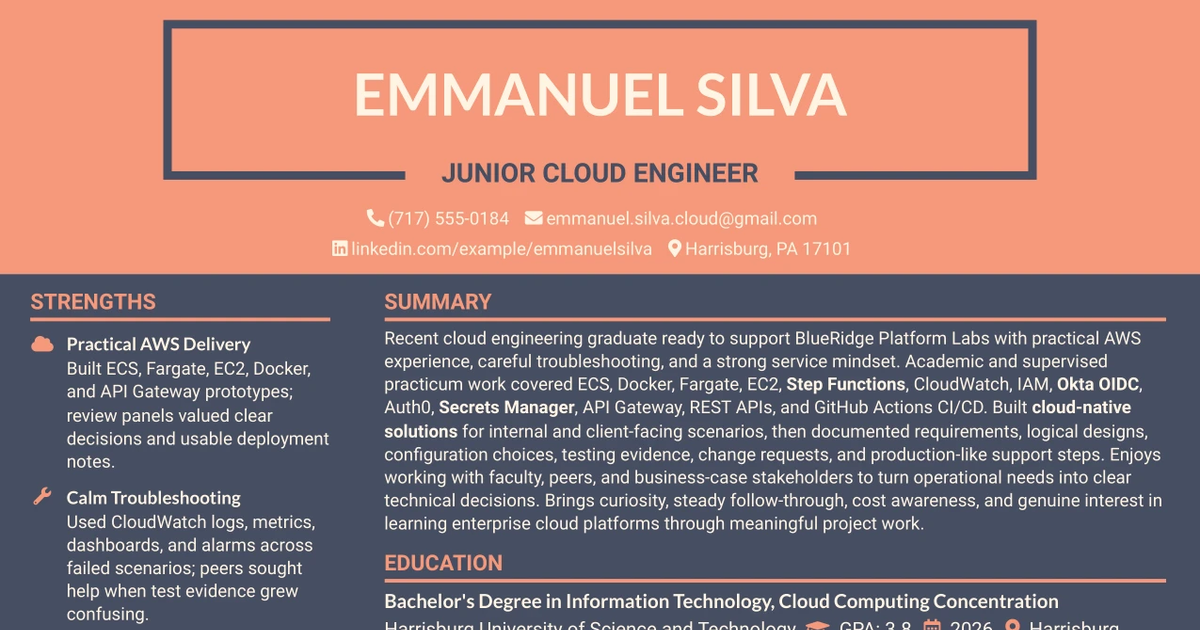 33 Junior Cloud Engineer Resume Templates with Example 2026 (ATS-Optimized)