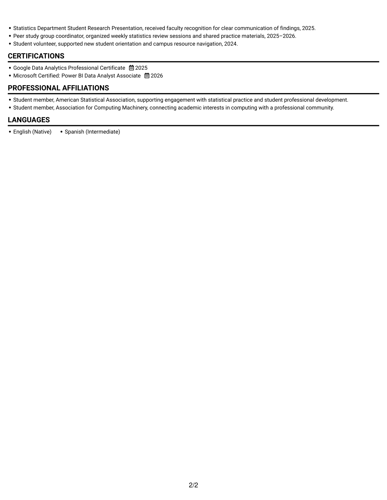 Resume example — page 2
