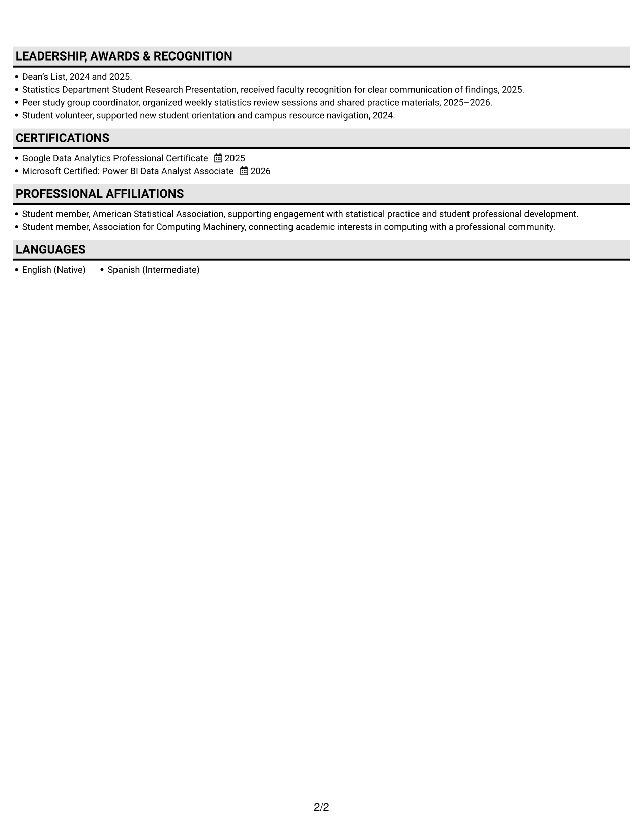 Resume example — page 2