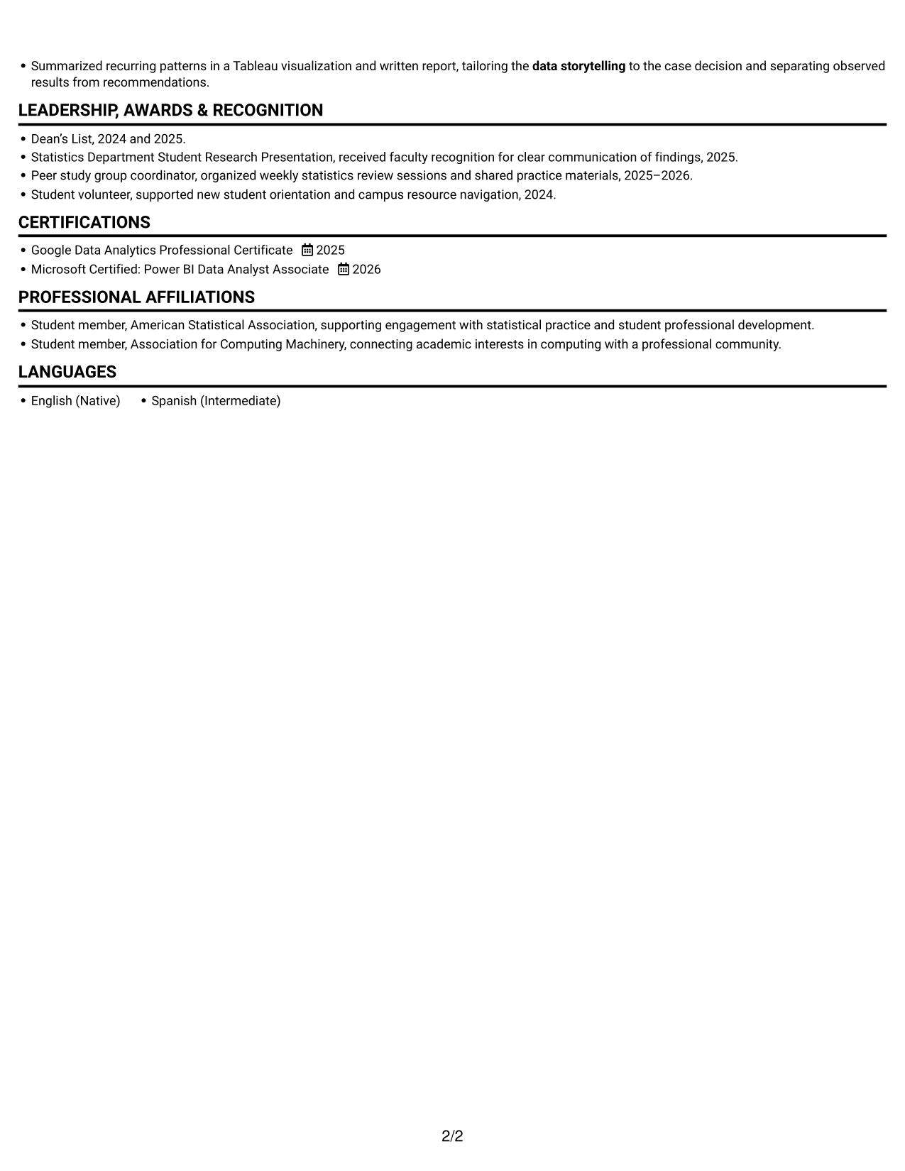 Resume example — page 2
