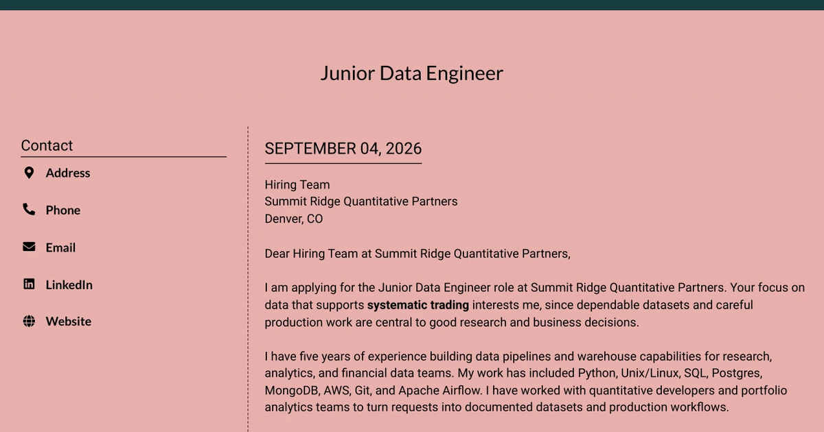 30+ Junior Data Engineer Cover Letter Templates with Example 2026