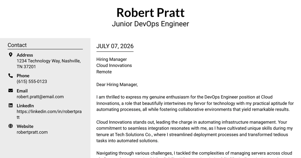 30+ Junior DevOps Engineer Cover Letter Templates with Example 2026