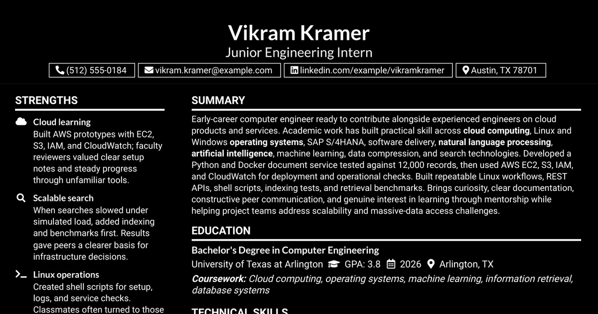33 Junior Engineering Intern Resume Templates with Example 2026 (ATS-Optimized)