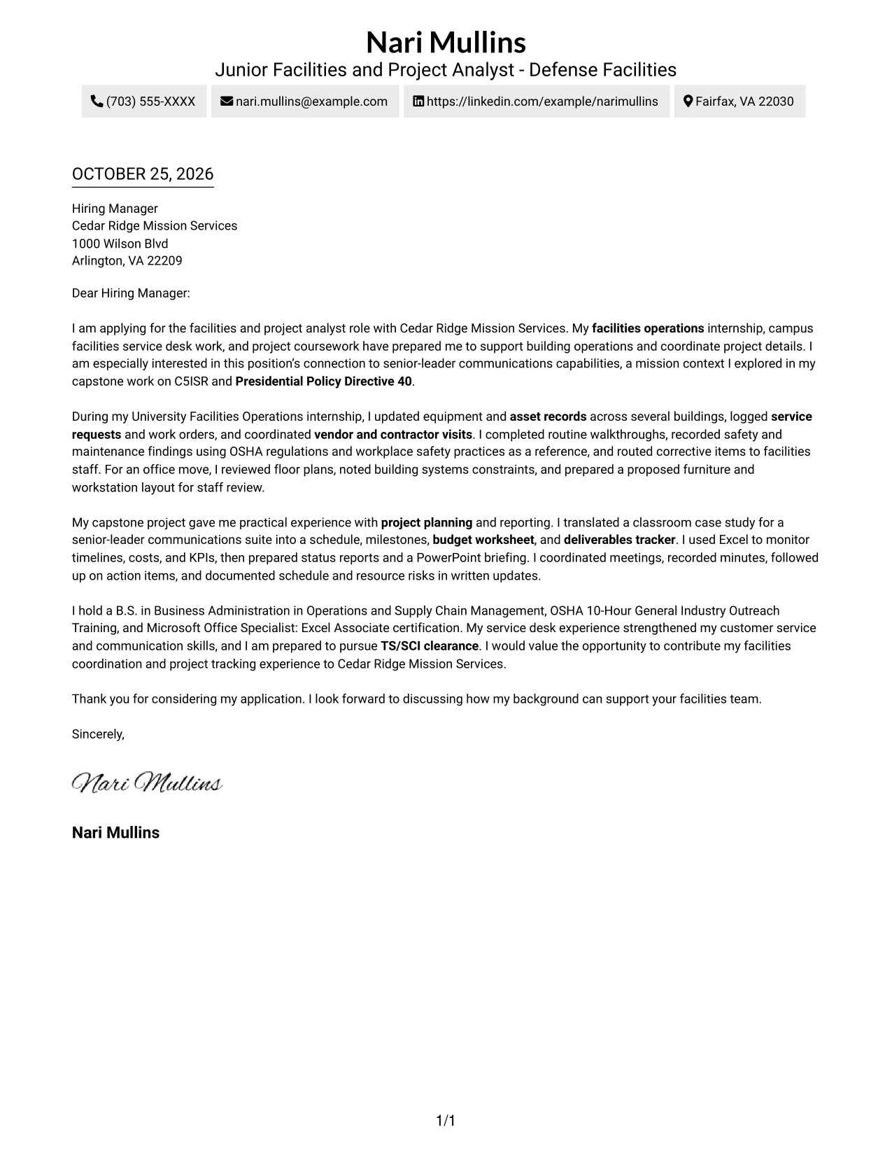 Cover letter example — page 1
