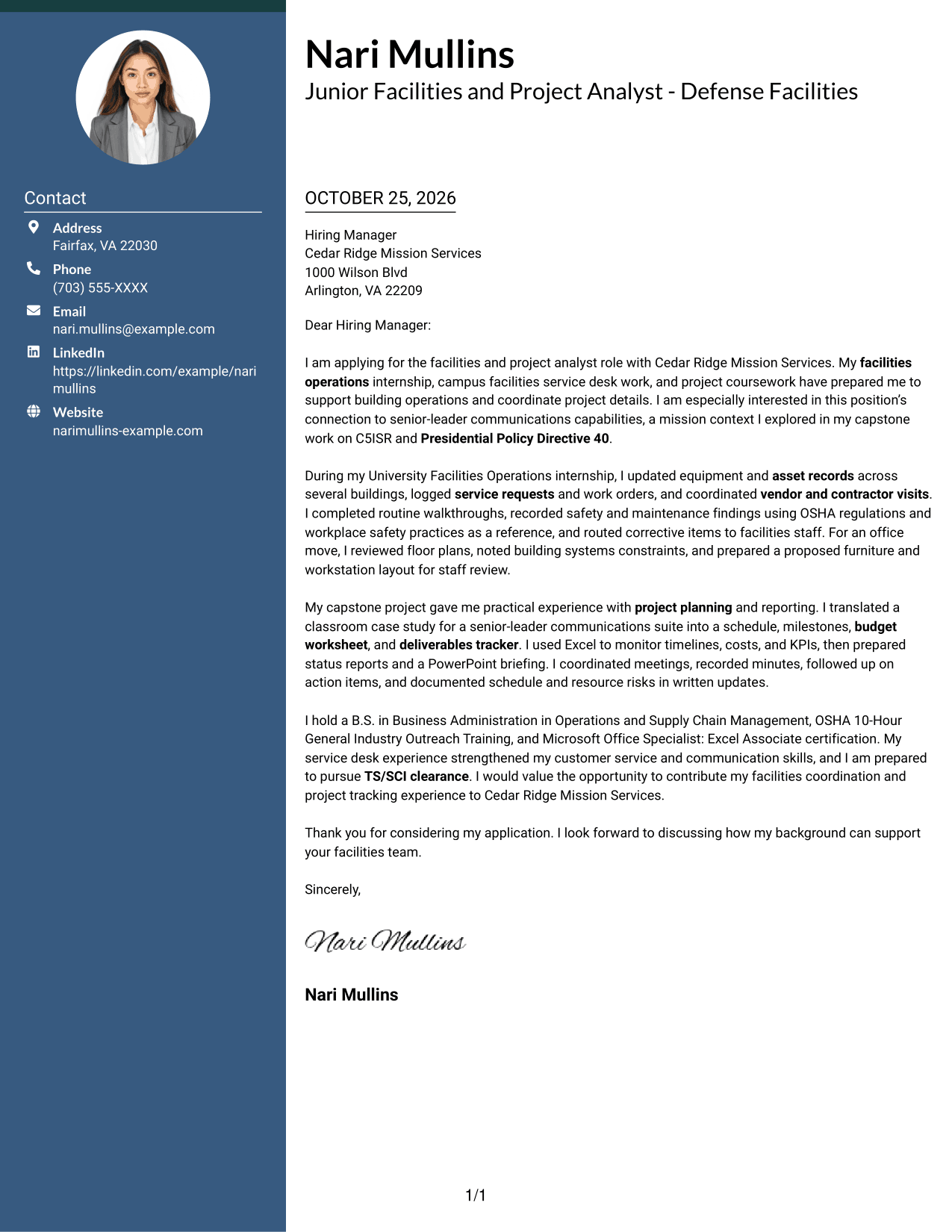 Cover letter example — page 1