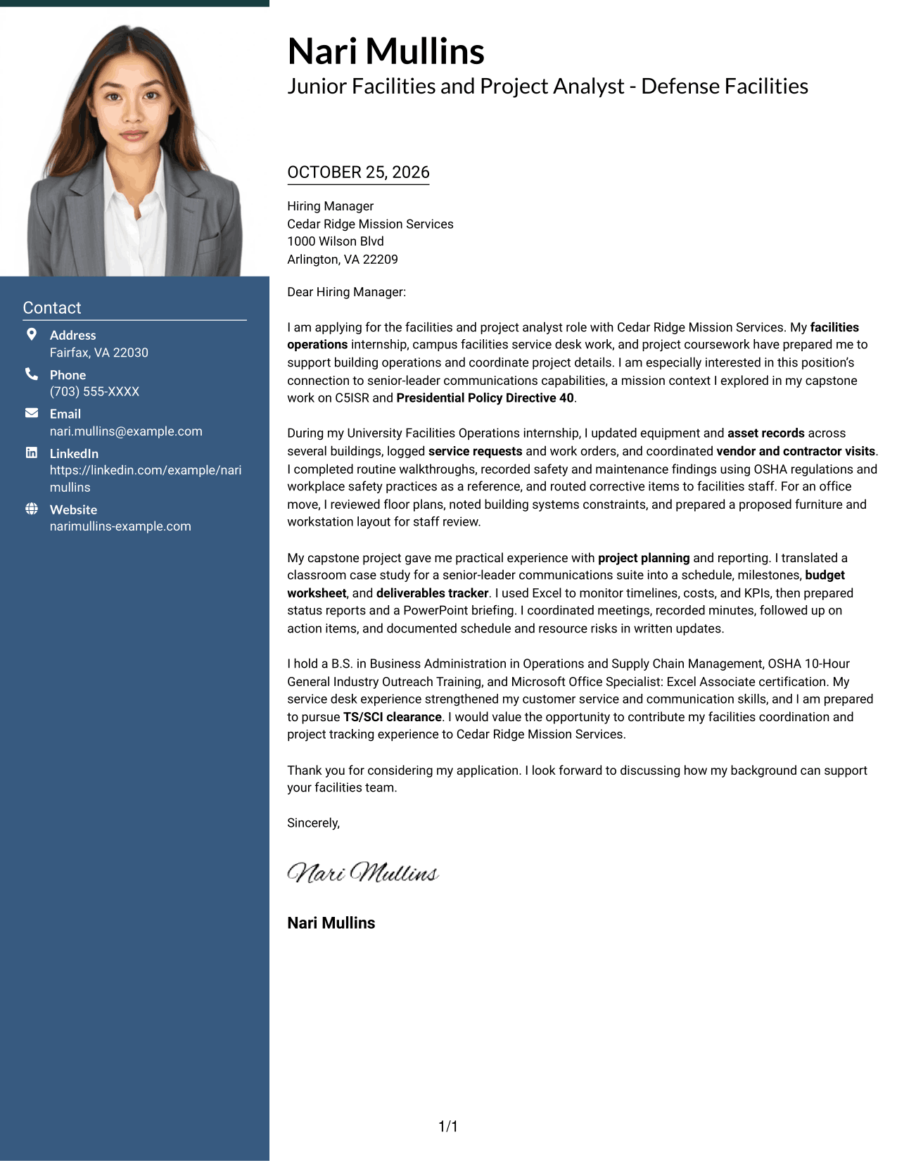 Cover letter example — page 1