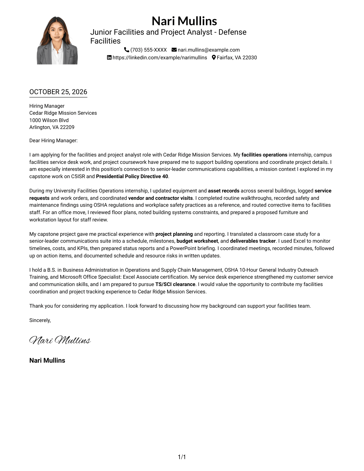 Cover letter example — page 1