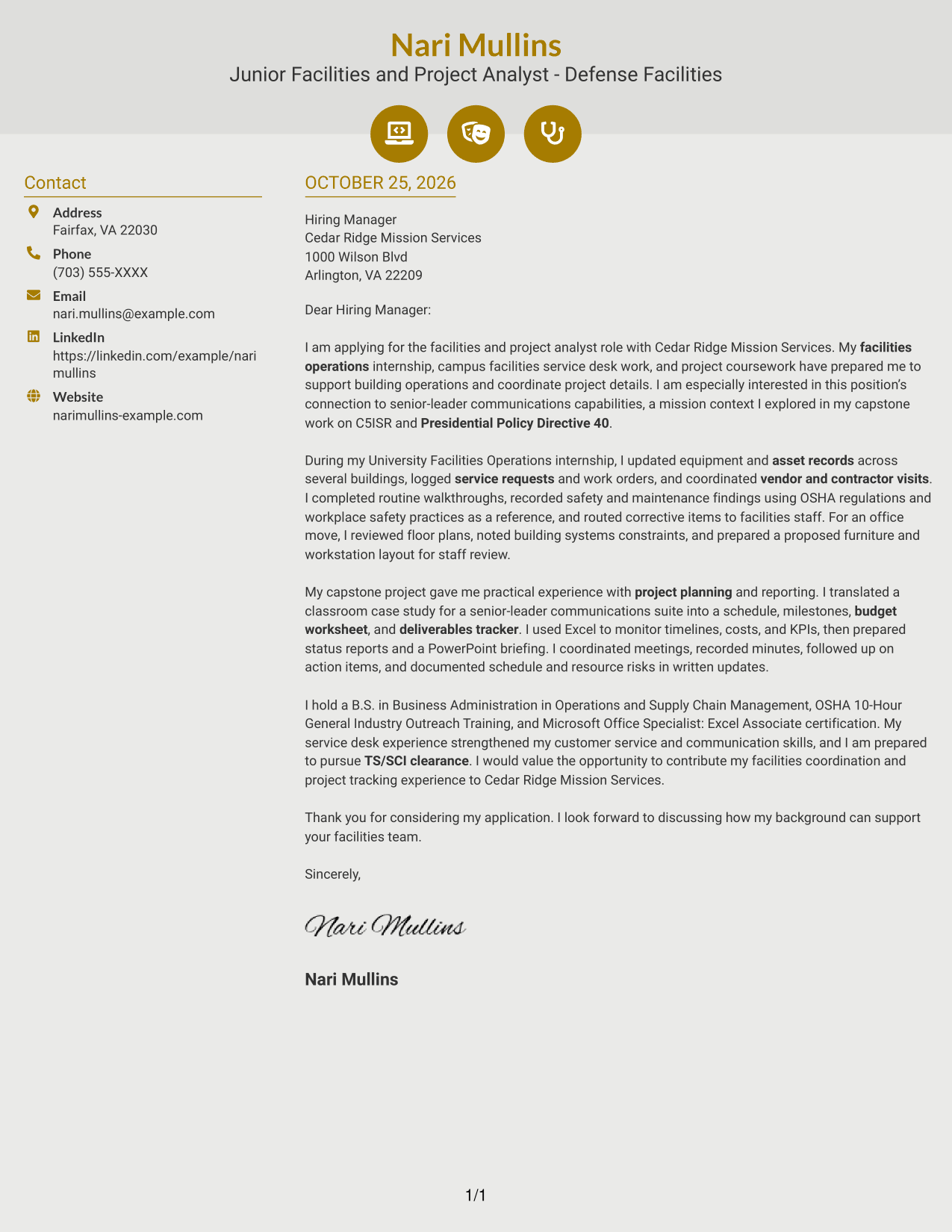 Cover letter example — page 1