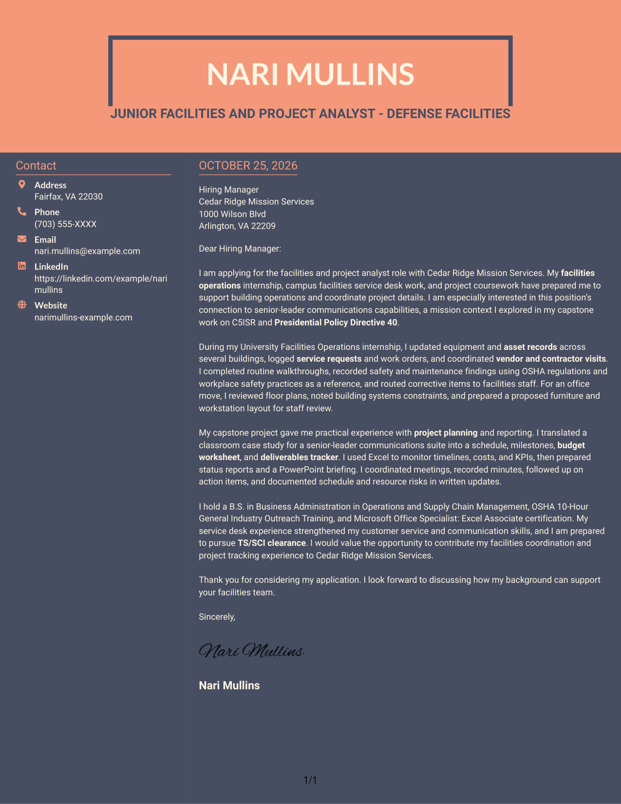 Cover letter example — page 1