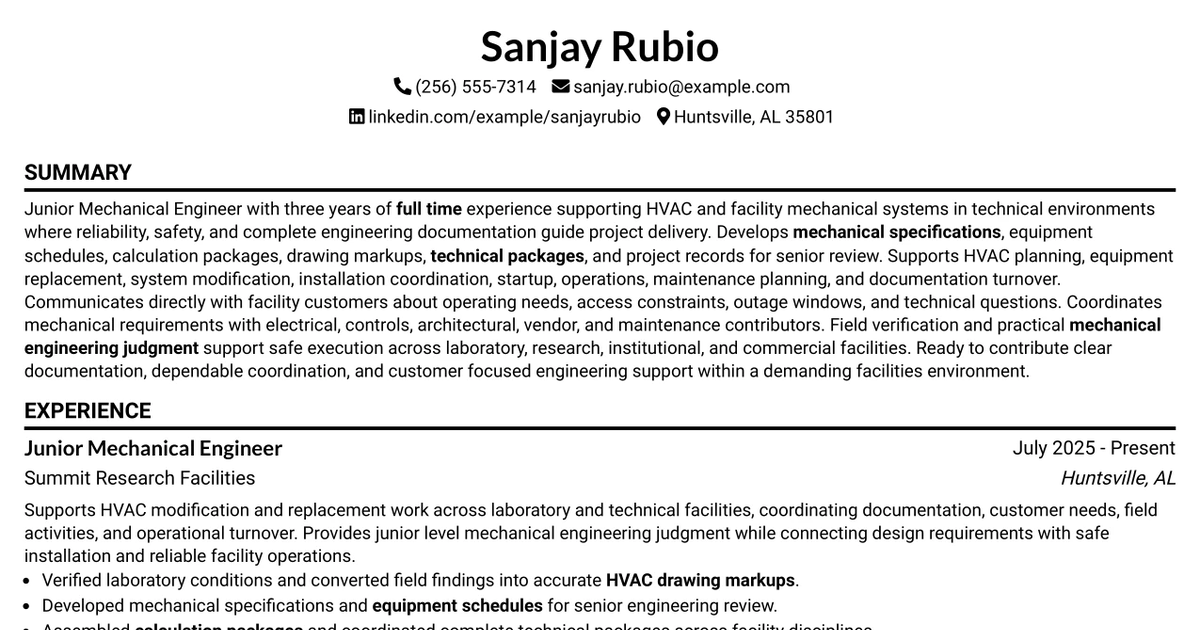 33 Junior HVAC Systems Engineer Resume Templates with Example