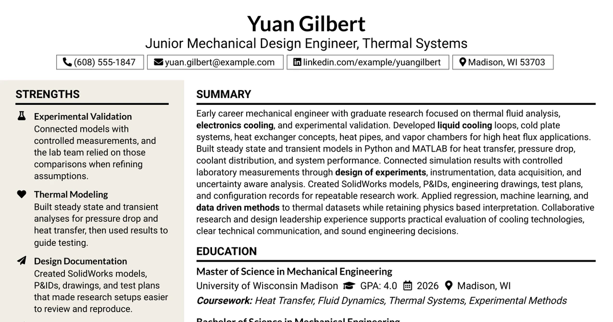 33 Junior Mechanical Design Engineer Resume Templates with Example 2026 (ATS-Optimized)