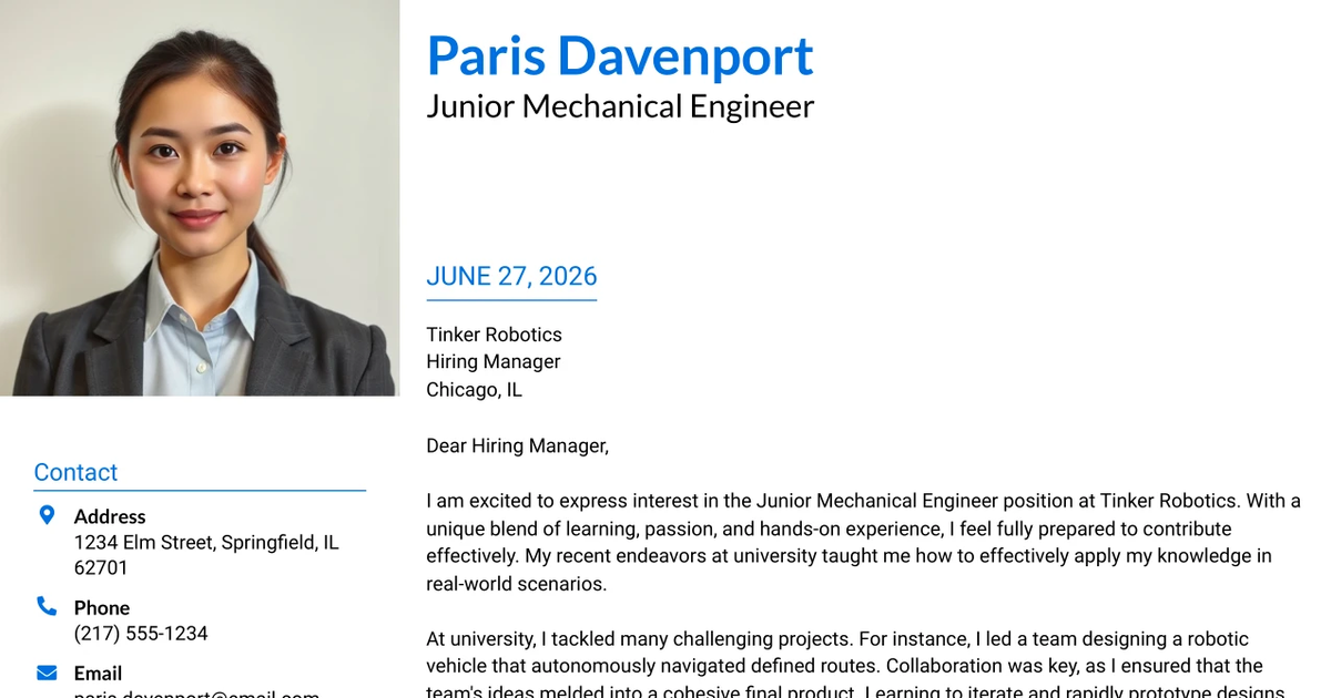 30+ Junior Mechanical Engineer Cover Letter Templates with Example 2026