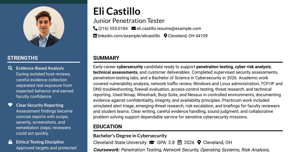 33 Junior Penetration Tester Resume Templates with Example 2026 (ATS-Optimized)