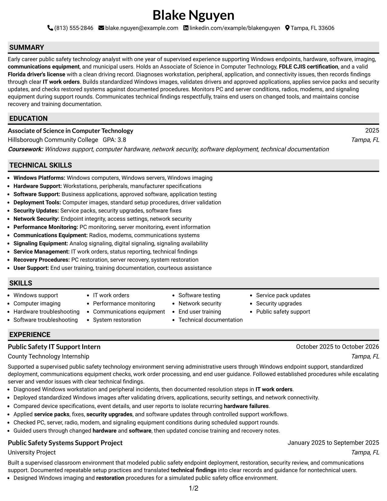 Resume Example Page 1