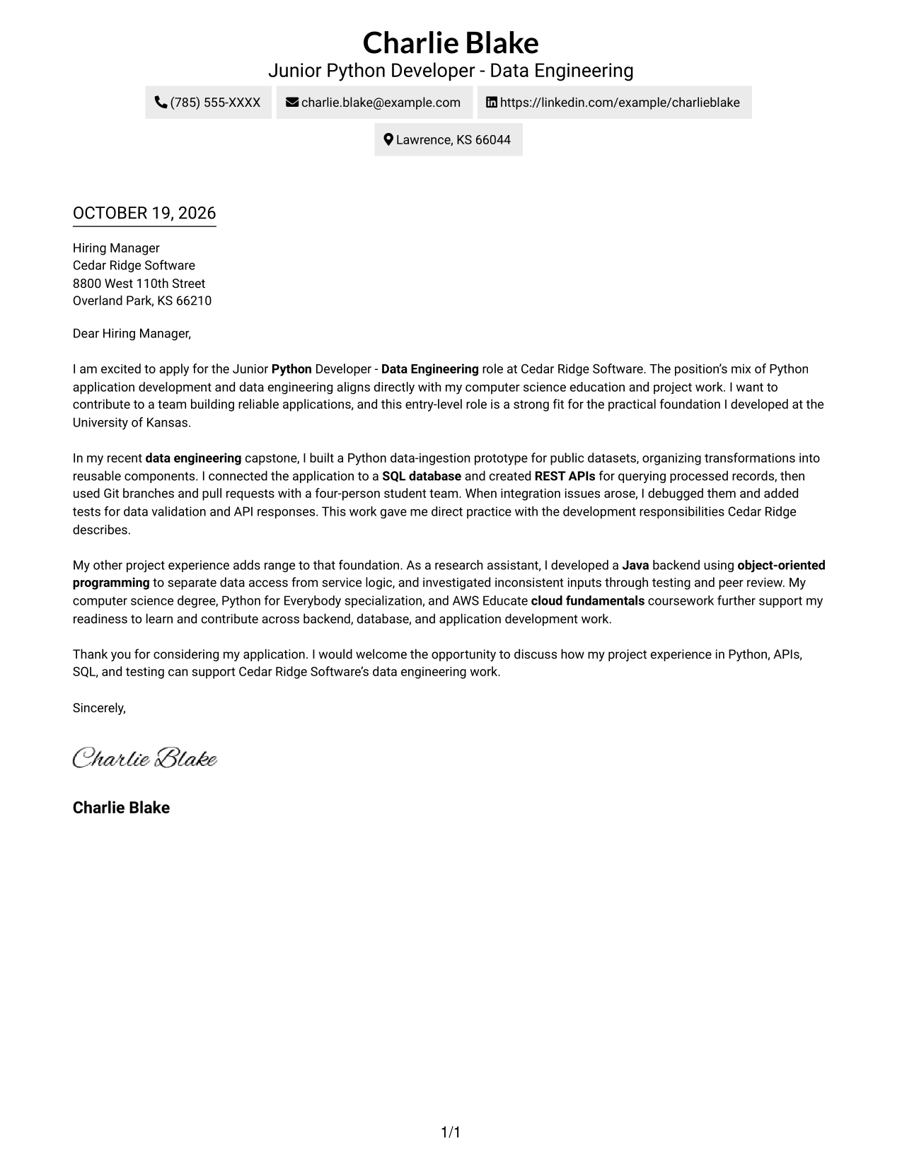 Cover letter example — page 1