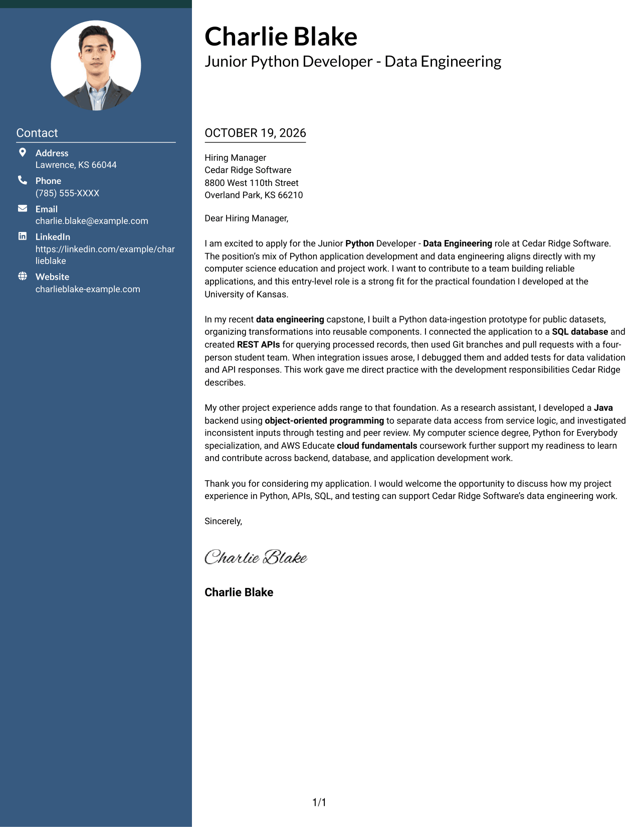 Cover letter example — page 1