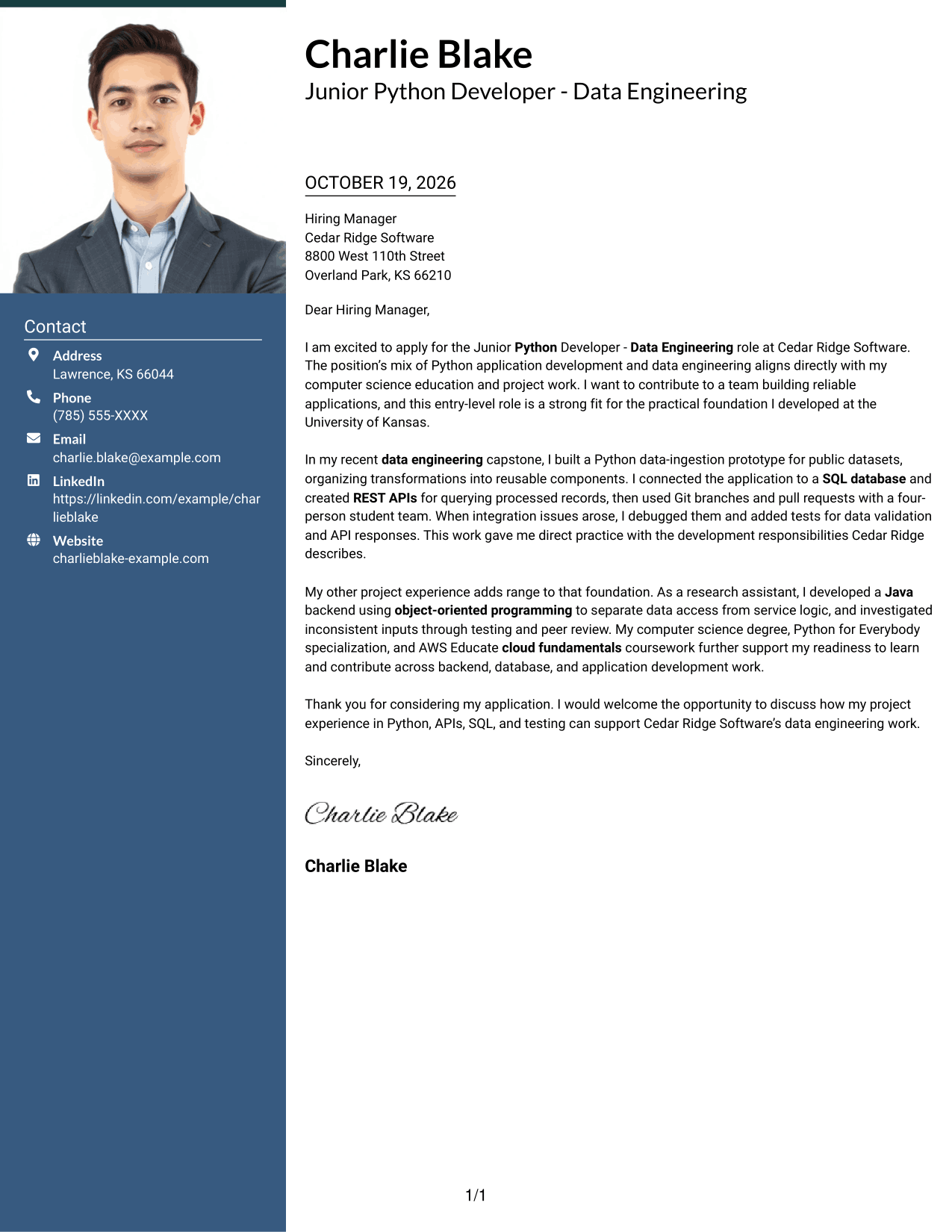 Cover letter example — page 1