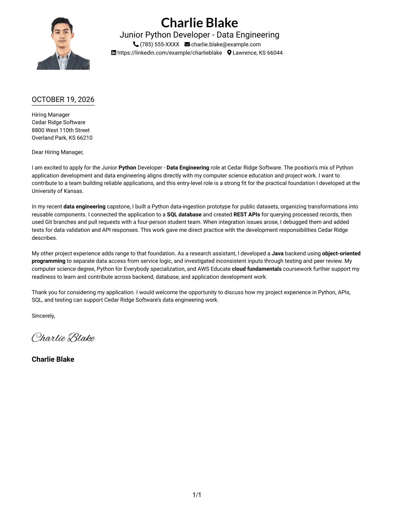 Cover letter example — page 1