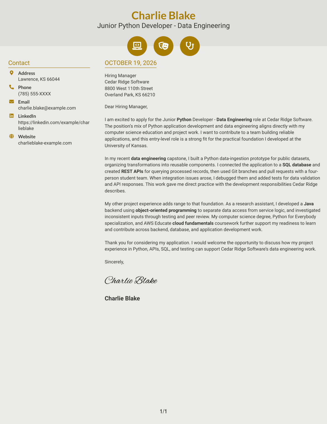 Cover letter example — page 1