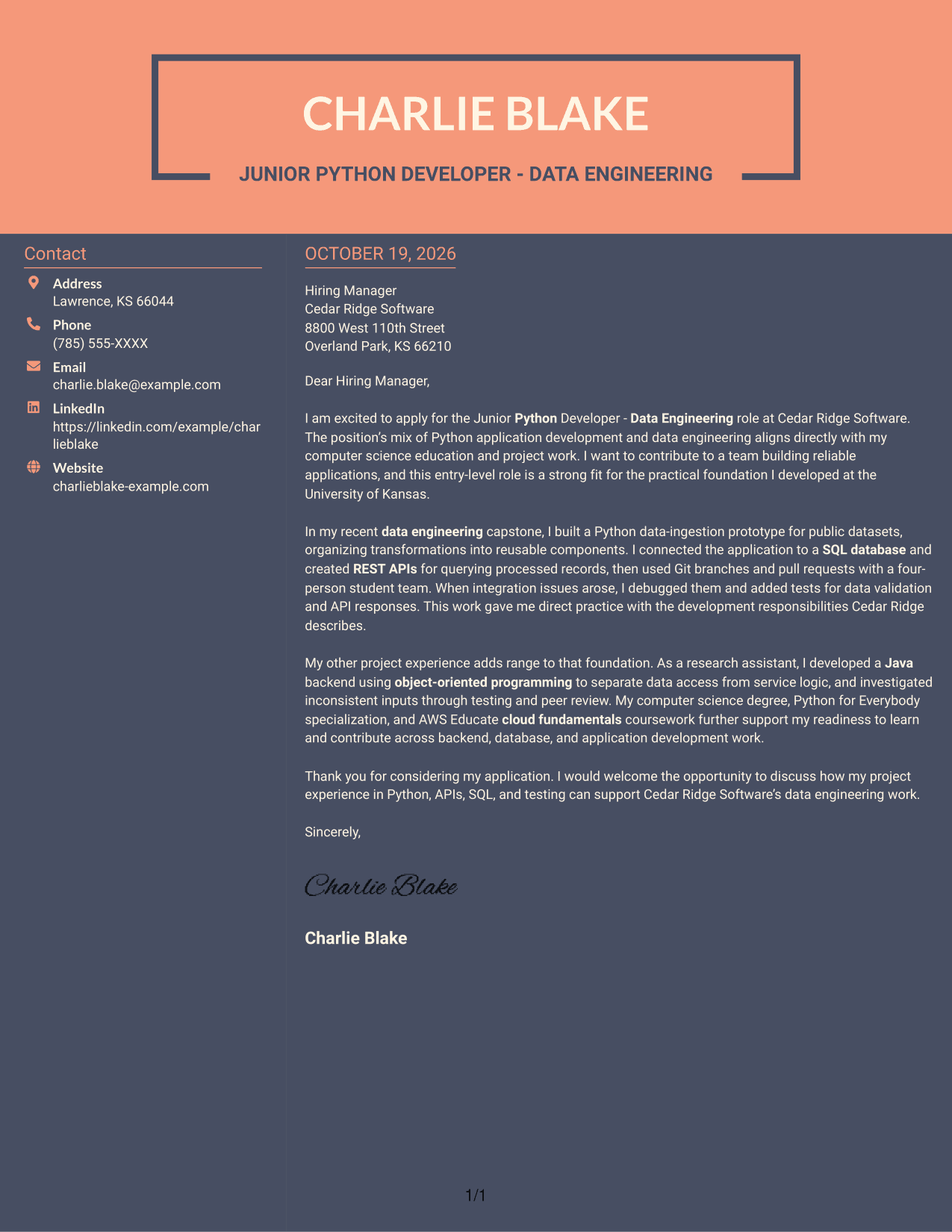 Cover letter example — page 1