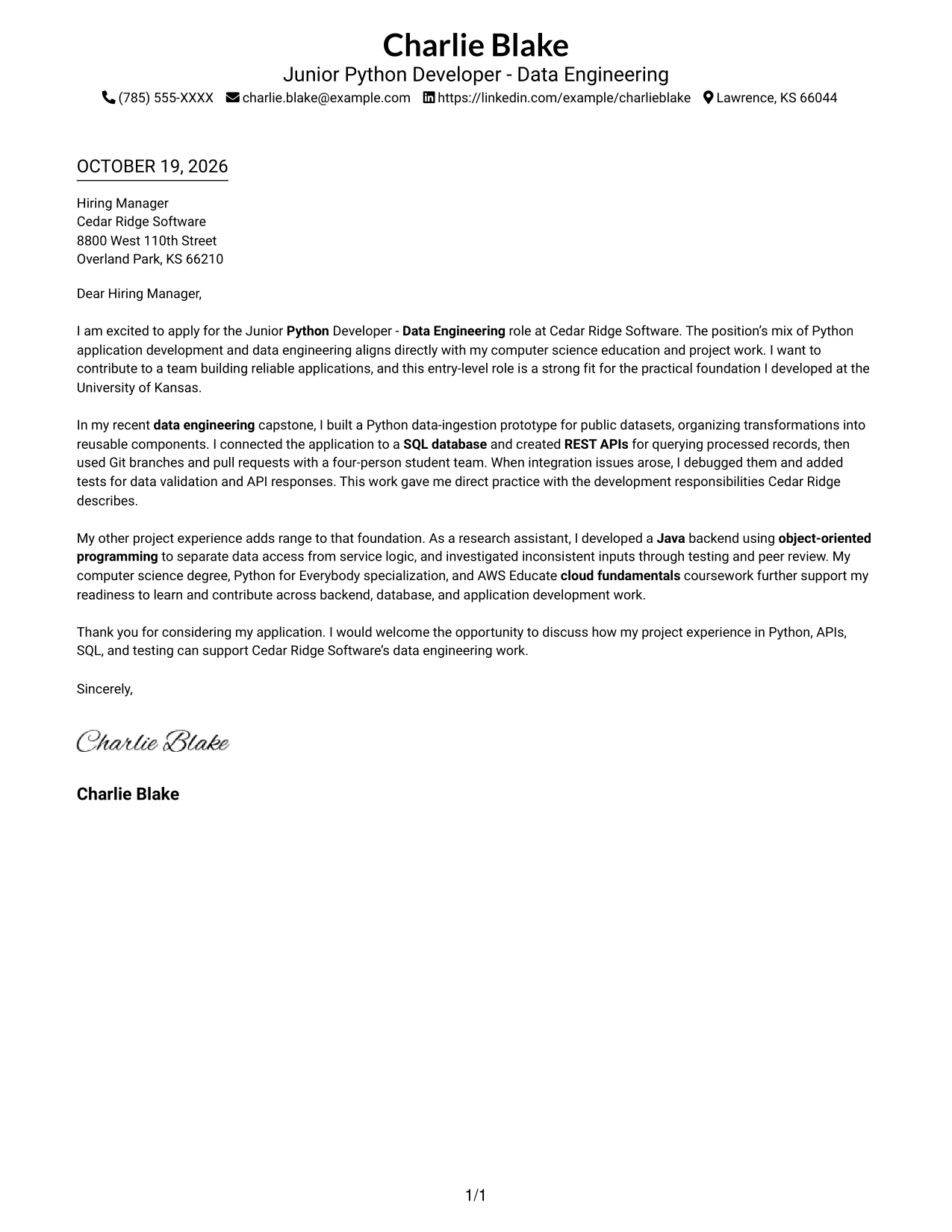 Cover letter example — page 1