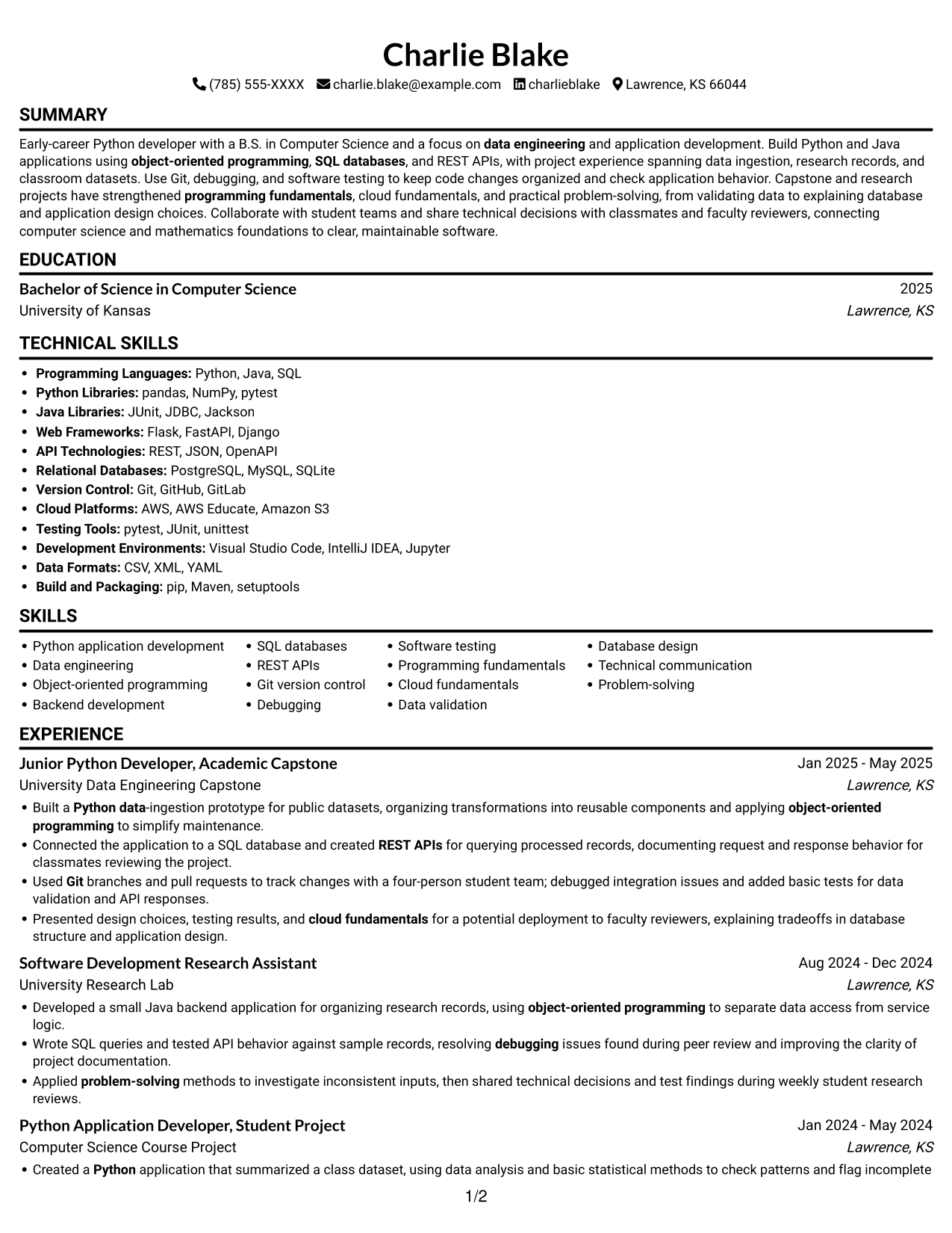Resume example — page 1