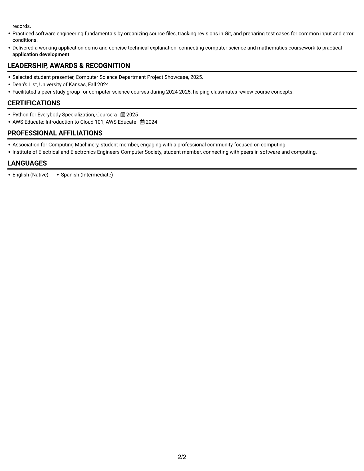 Resume example — page 2
