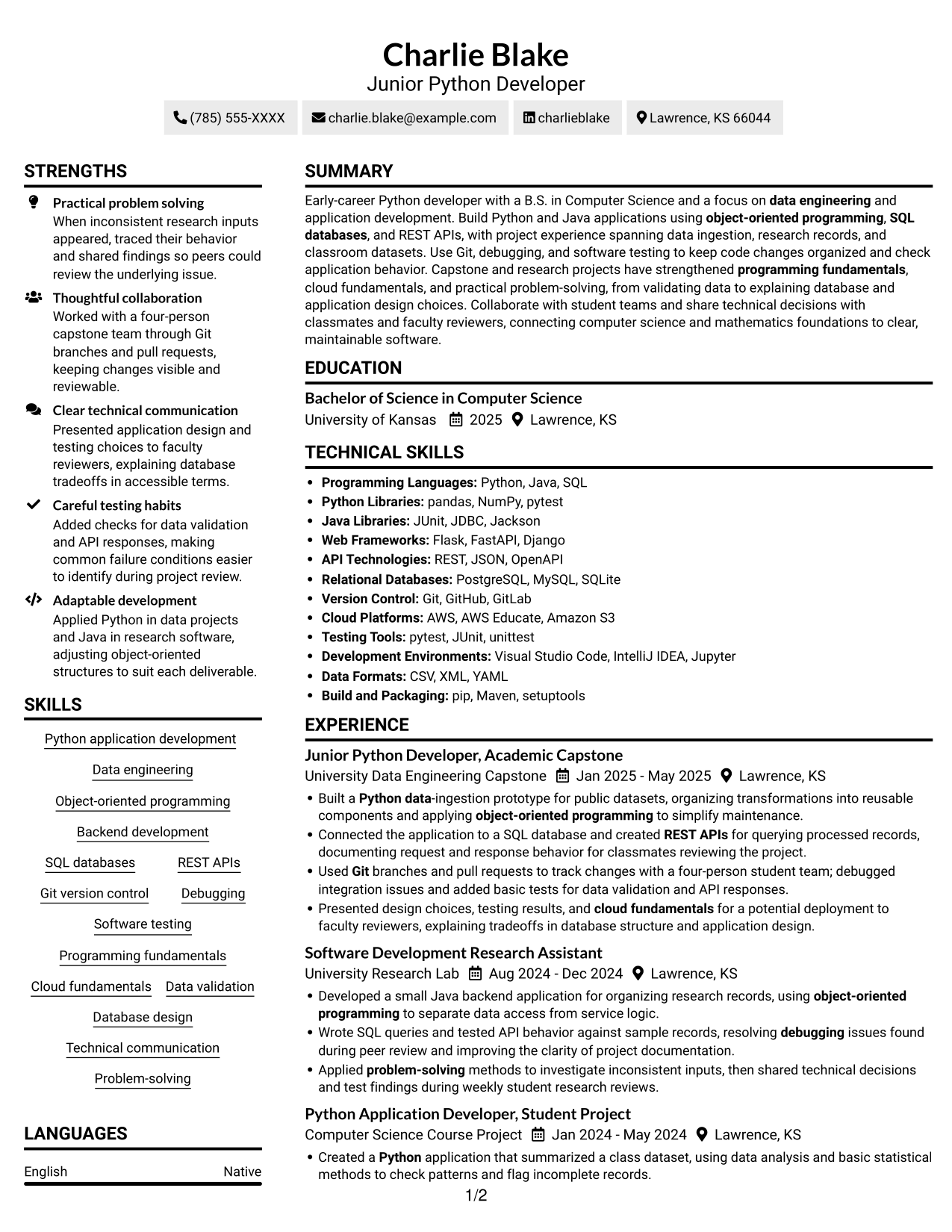 Resume example — page 1