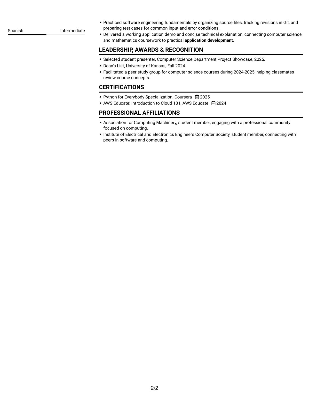 Resume example — page 2