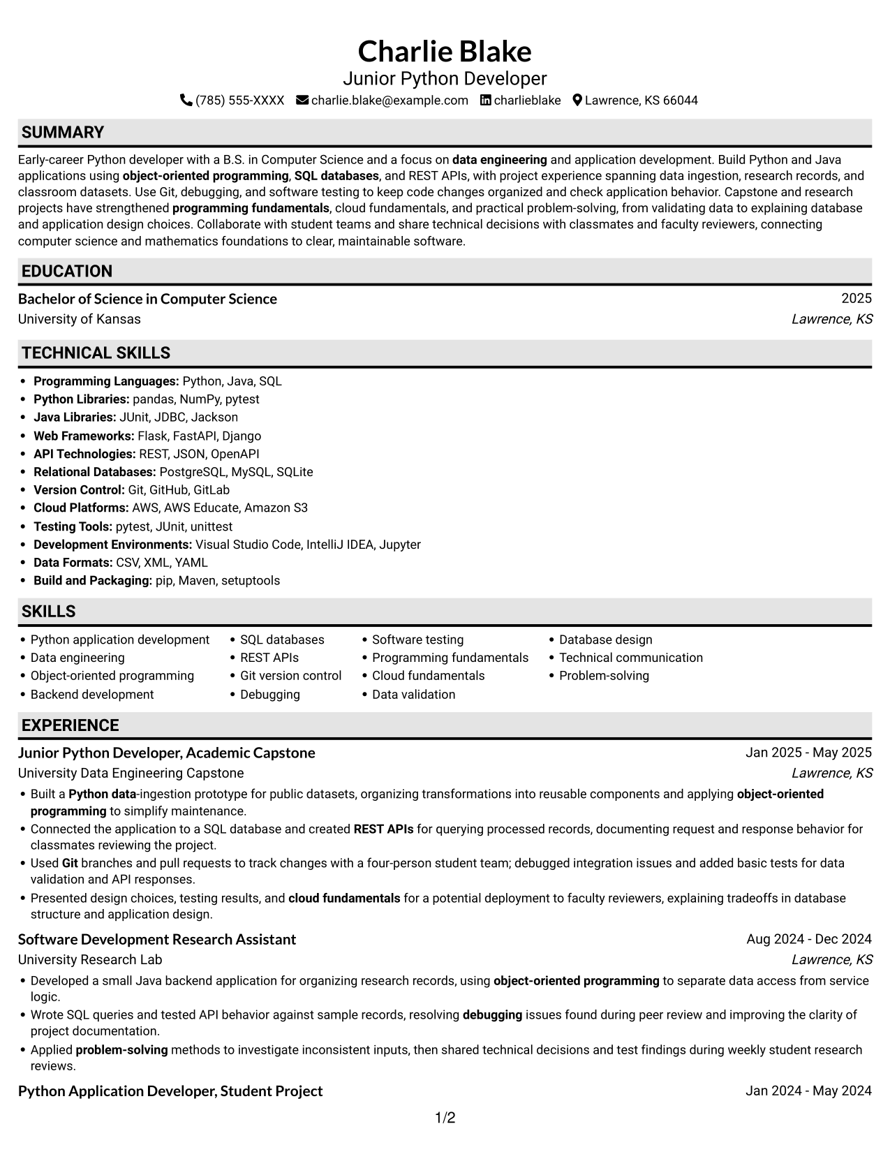 Resume example — page 1
