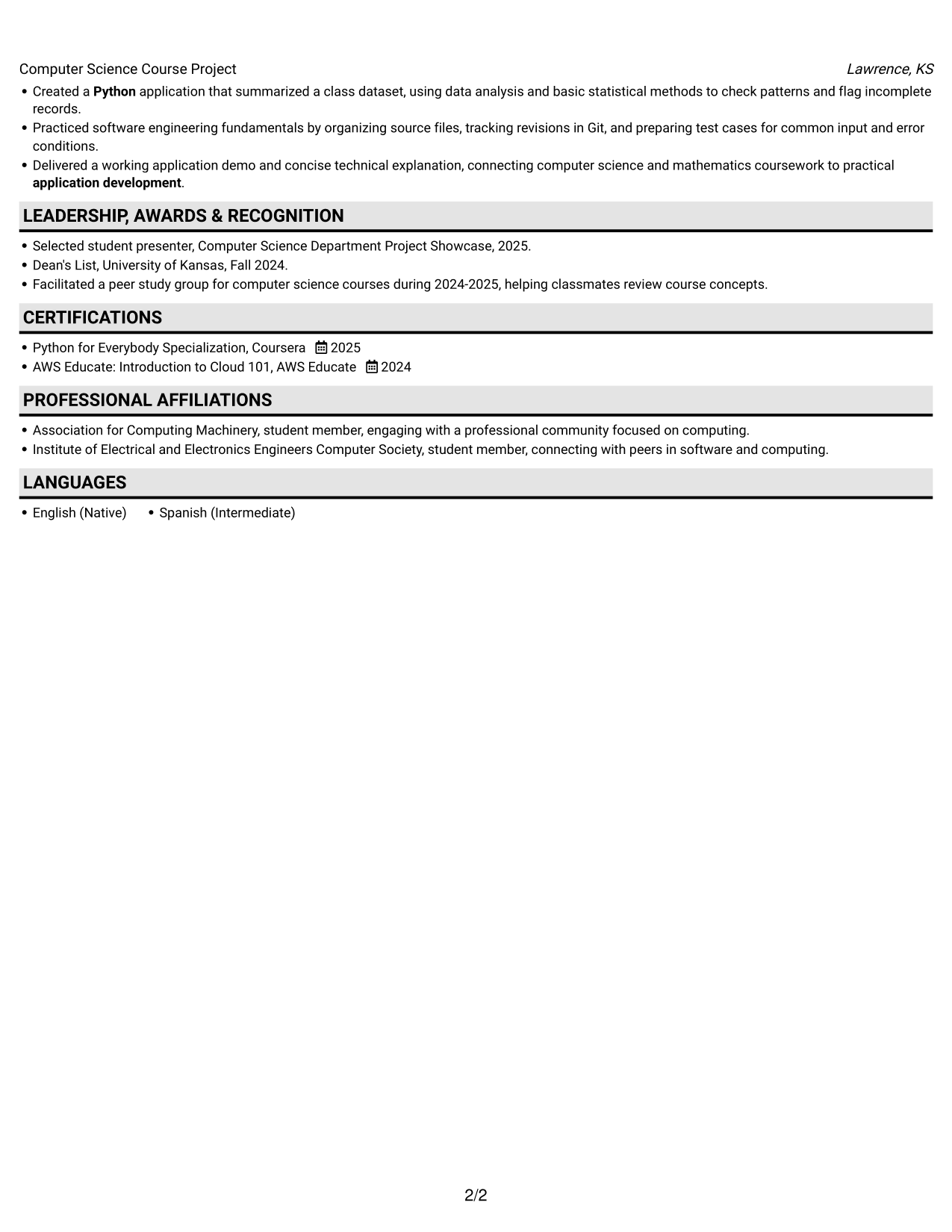 Resume example — page 2