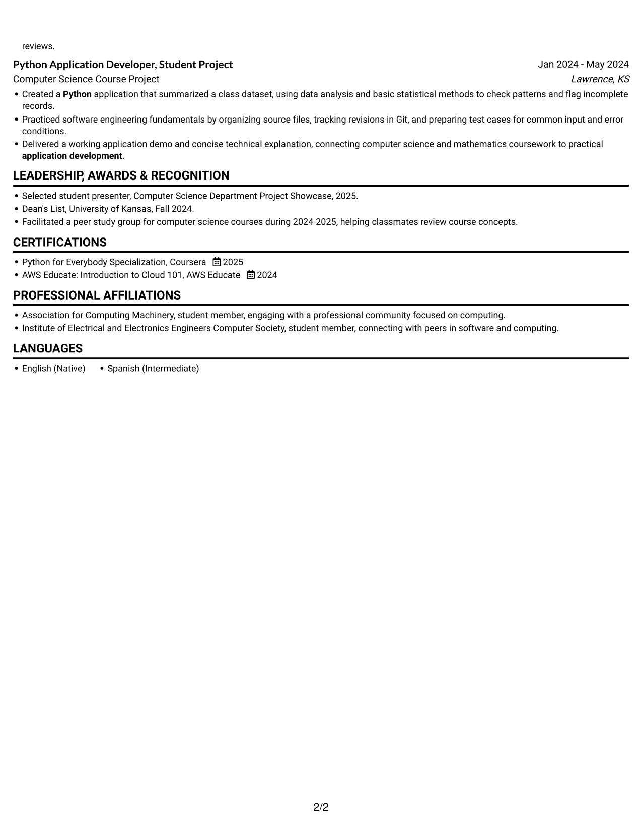 Resume example — page 2