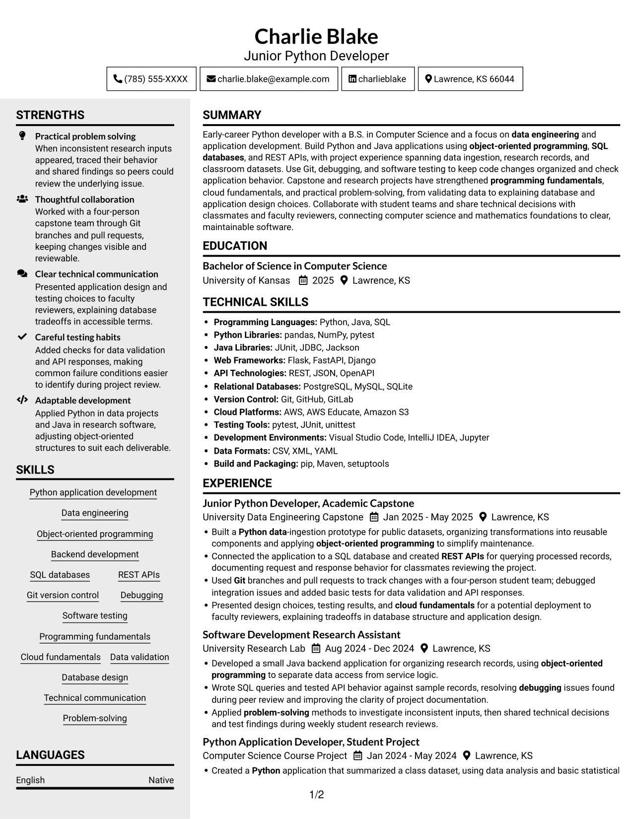 Resume example — page 1