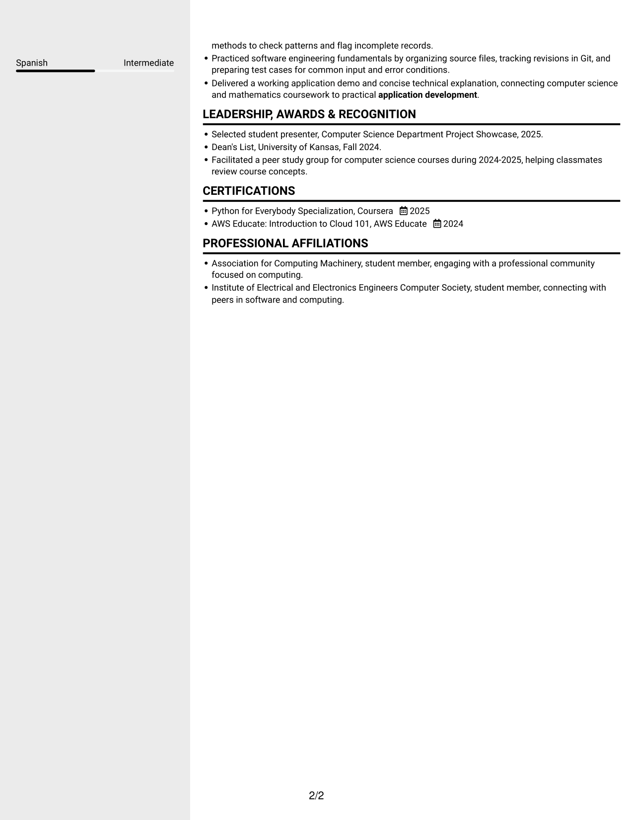 Resume example — page 2