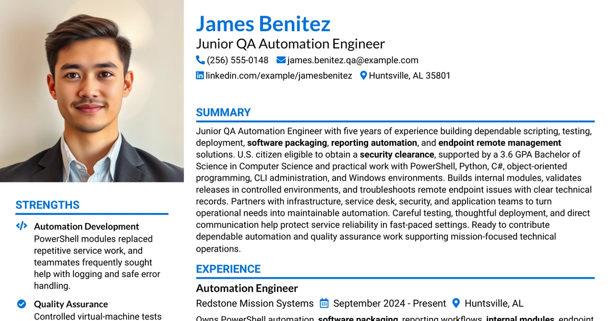 33 Junior QA Automation Engineer Resume Templates with Example 2026 (ATS-Optimized)