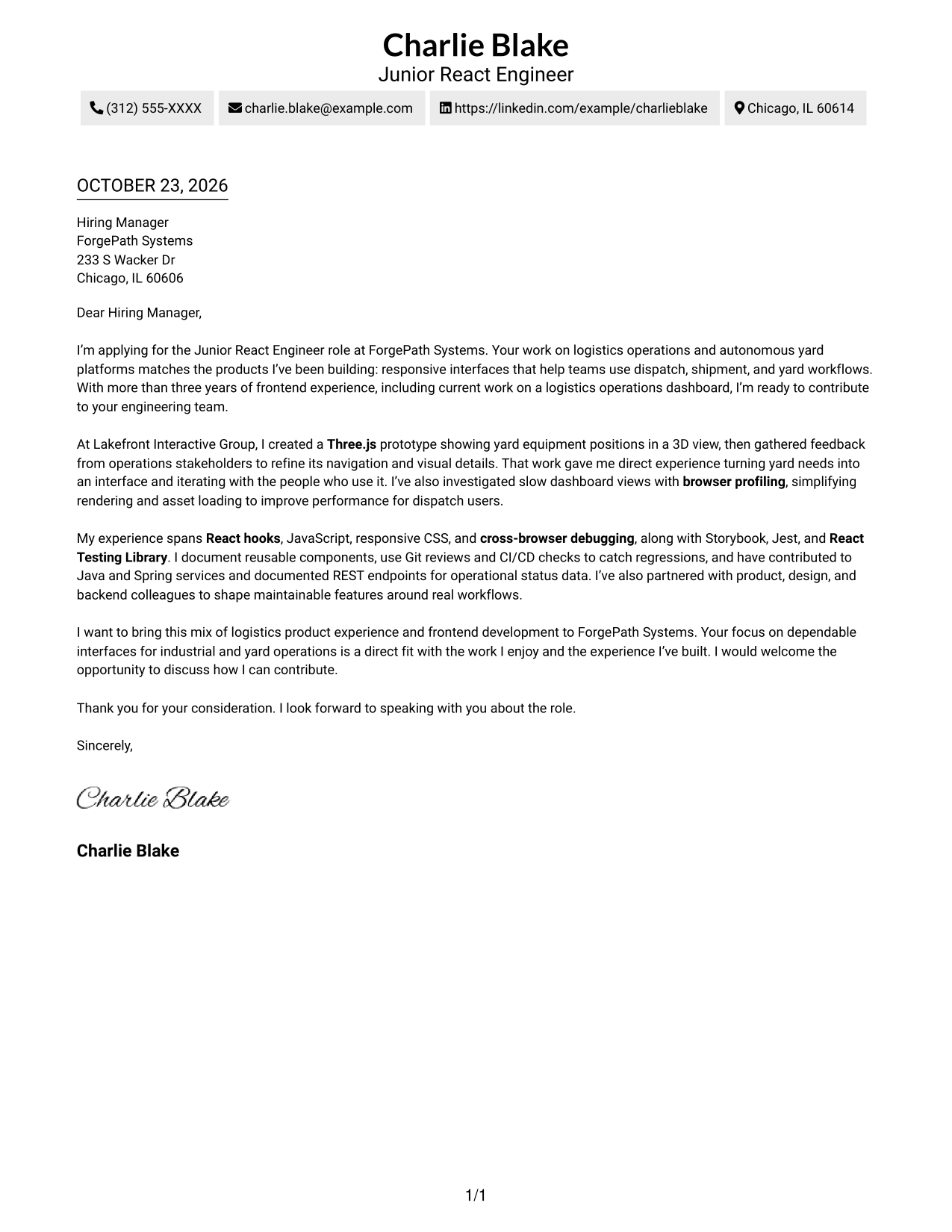 Cover letter example — page 1