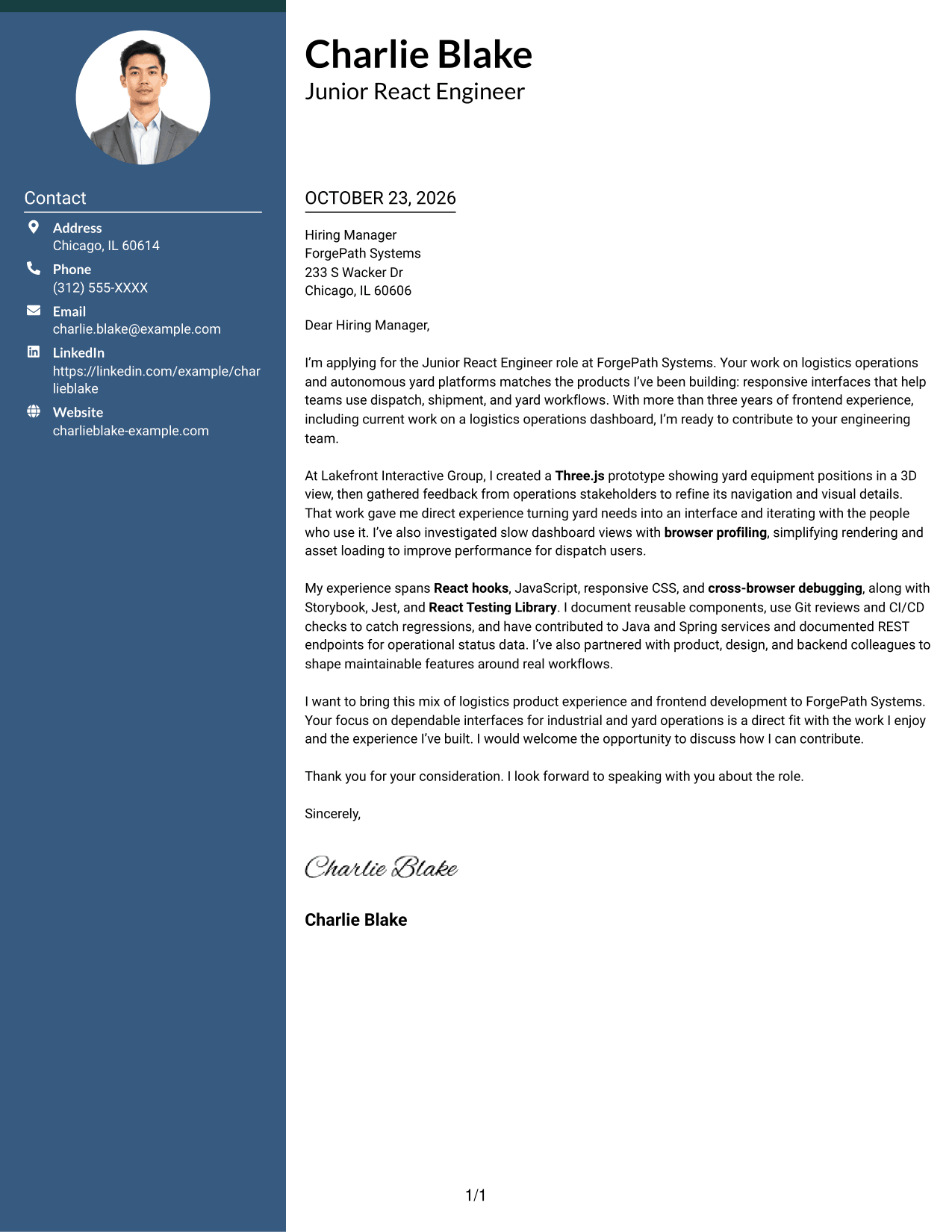 Cover letter example — page 1