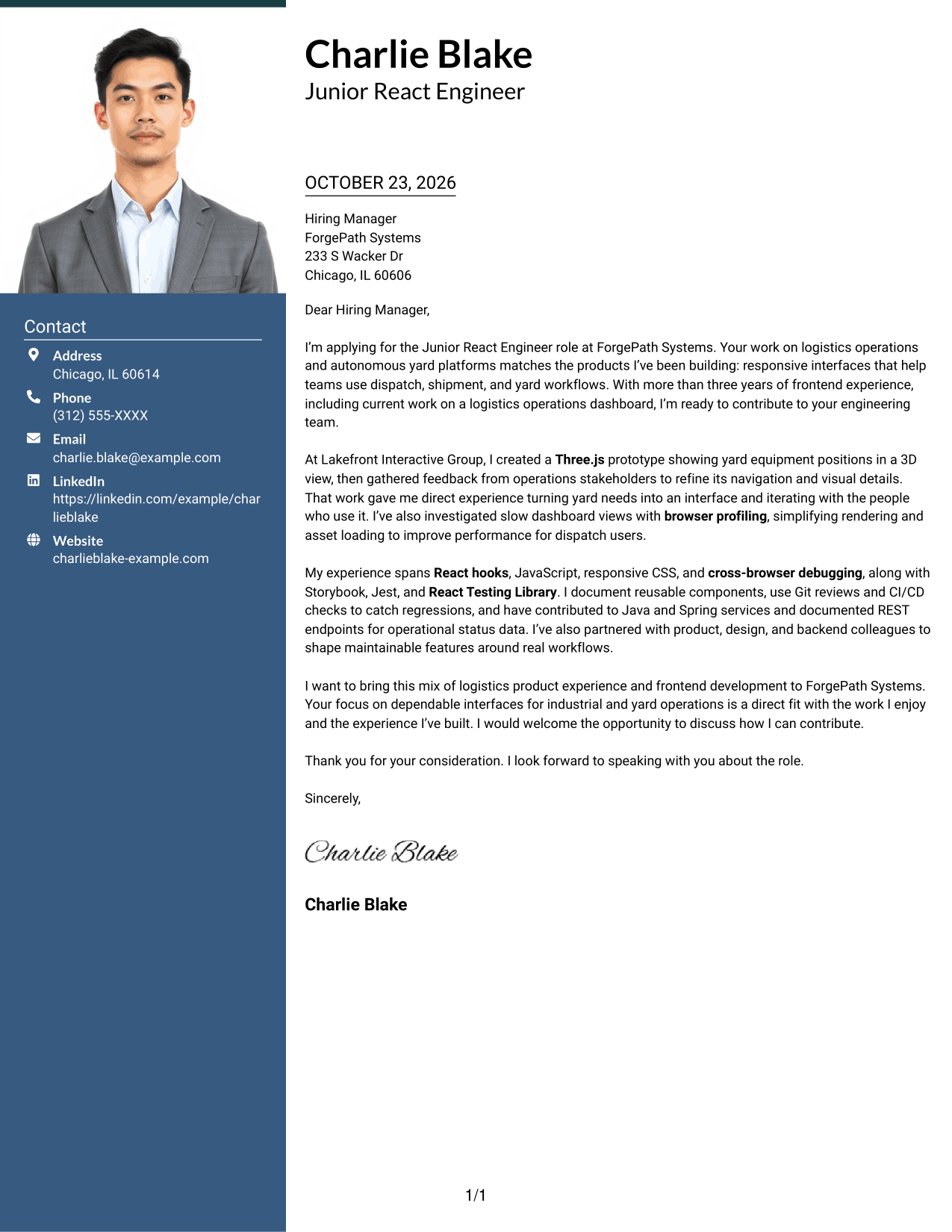 Cover letter example — page 1