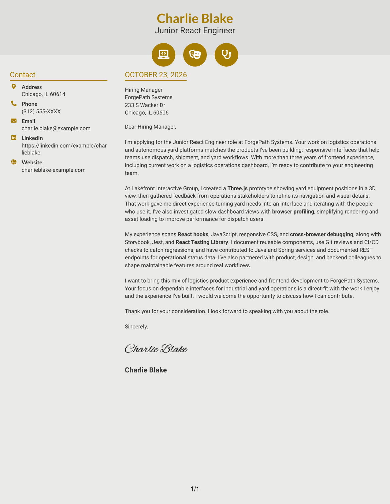 Cover letter example — page 1