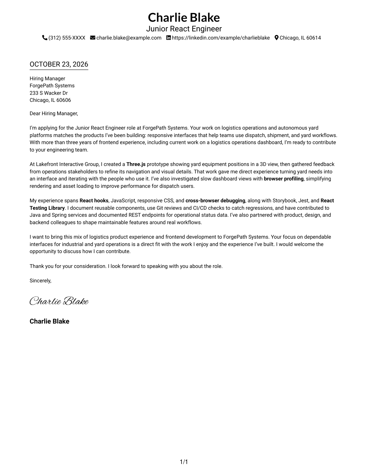 Cover letter example — page 1