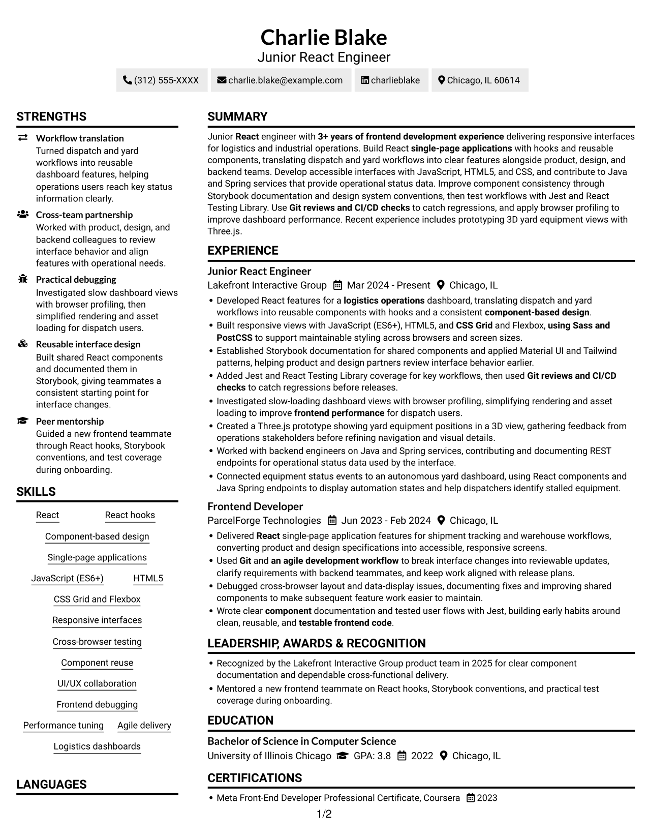 Resume example — page 1