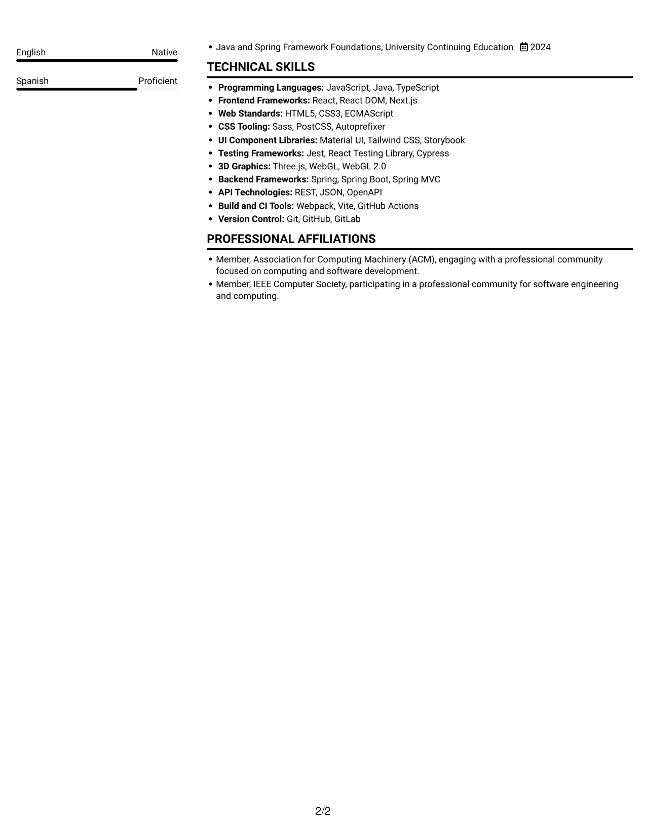 Resume example — page 2