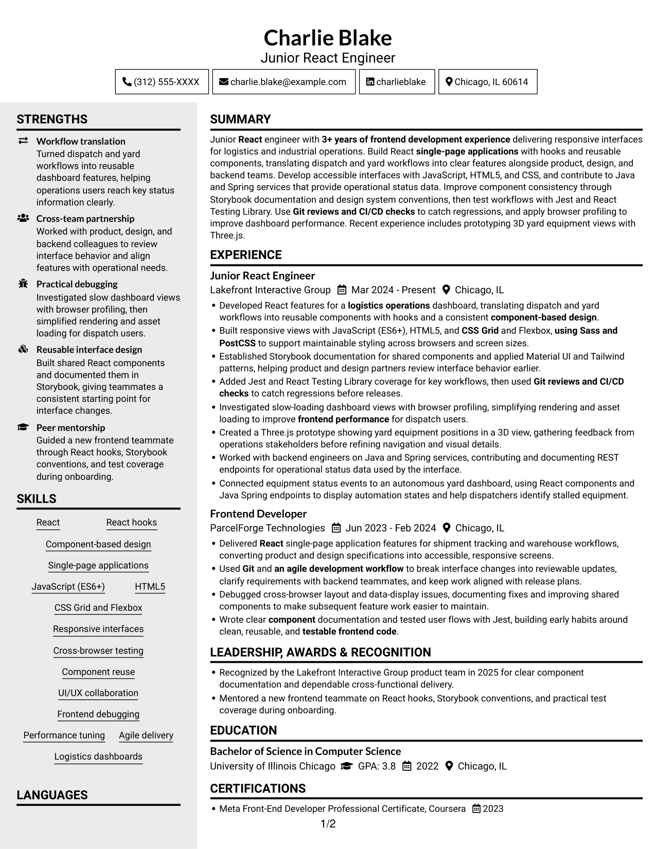 Resume example — page 1